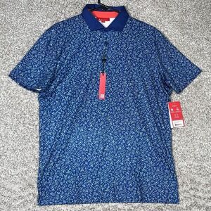 Redvanly Polo Shirt Mens Medium Blue Floral Geometric Performance Golf Stretch